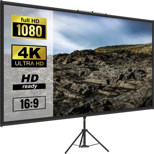Bild von VEVOR 16:9 Beamer Leinwand Stativ 4K HD Stativ Leinwand Präsentationswand Projektionsfläche 160x95cm Projektionsleinwand Stativ 200-250cm höhenverstellbar ideal für Heimkino Tagungsraum Hochzeiten