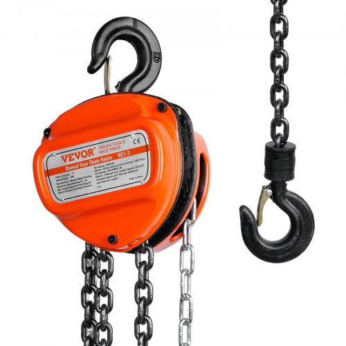 Bild von VEVOR Flaschenzug 1T Tragkraft Kettenzug 5,6m Hubhöhe Seilzug mit 360° drehbarer Haken Hebezug Ф6x18mm Hubkette Hebelzug aus Kohlenstoffstahl Ratschenzug 320N Zugkraft Robuste G80-Kette