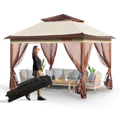 Bild von VEVOR Pavillon 334x334x281cm Gartenzelt PU-beschichtetes 250D-Oxford-Gewebe Faltpavillon inkl. Aufbewahrungstasche Partyzelt 8-10 Personen Pop up Zelt Faltzelt Gartenpavillon ideal für Campingausflug