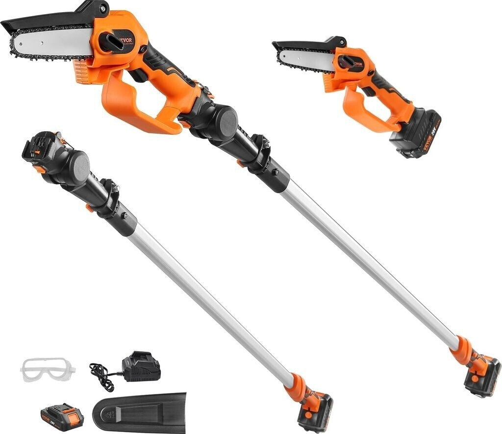 Bild von VEVOR Mini Kettensäge mit Akku 20V 2Ah Bürstenloser Motor 2 in 1 Akku-Hochentaster 22000U/min Kettensäge Elektro, Teleskop Heckenschere Astsäge mit Teleskopstiel Auszugslänge bis 2,43m