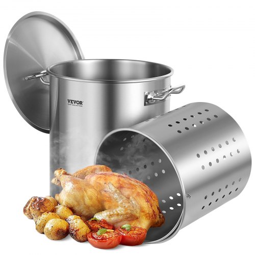 Bild von VEVOR Kochtopf 39,7 L Edelstahl, 350 x 410 mm Großvolumiger Suppentopf mit Sieb, als Spargeltopf Soßentopf Geeignet, Praktischer Küchentopf Große Zutaten, Induktionsherd Topf Induktionskochtopf