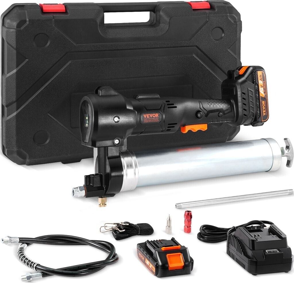 Bild von VEVOR 20V Akku Fettpresse 500g Schmierpresse 10.000PSI Arbeitsdruck Elektrische Fettpresse 125g/min Ölfördermenge inkl. 2x 2.0Ah Akkus, Φ9x990mm Schlauch und Schnellladegerät Universal Grease Gun