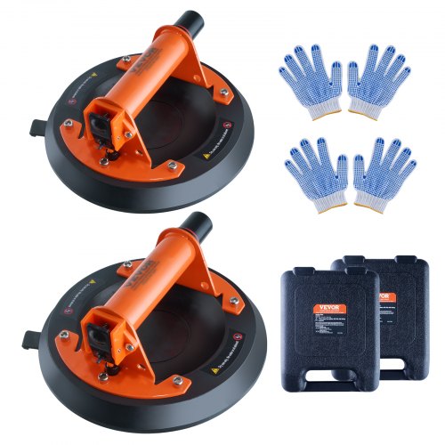 Bild von VEVOR 2er Set Saugheber aus NBR Glasheber φ203mm Vakuumheber Belastbarkeit 99-278kg Glassauger Betriebstemperatur -20-60℃ Plattenheber Vakuum Saugnapf mit ABS-Griff inkl. Aufbewahrungsbox Handschuhe