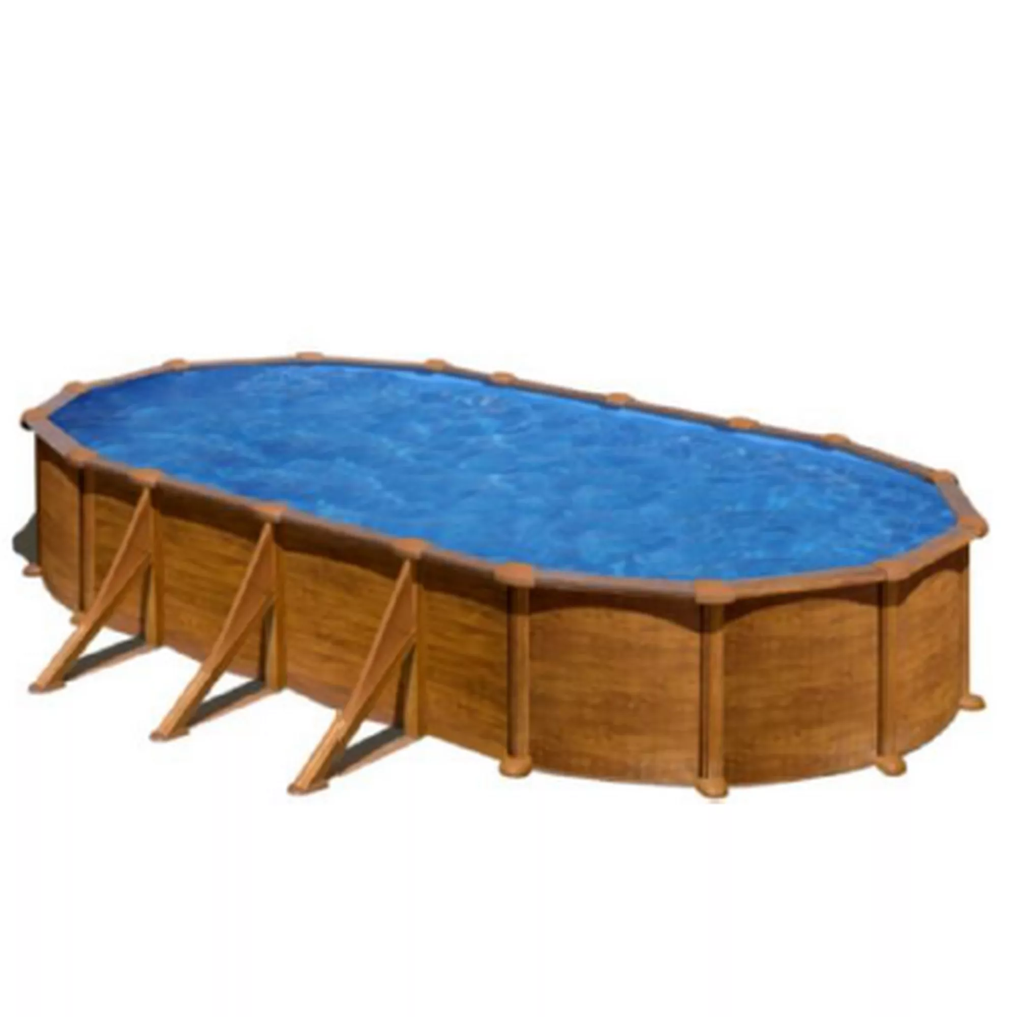 Bild von Gre Pool KITPROV738WO Mauritius - Aufstellpool aus Stahl, oval, mit Holzoptik. Abnehmbare Gartenpool. 730 x 375 x 132 cm