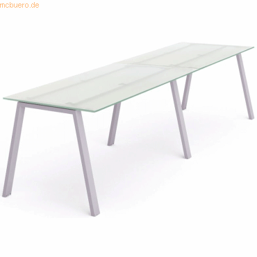 Bild von Rocada, Schreibtisch, Mehrfacharbeitstisch Blanca BxTxH 360x80x73cm Gestell grau Platte Glas satiniert