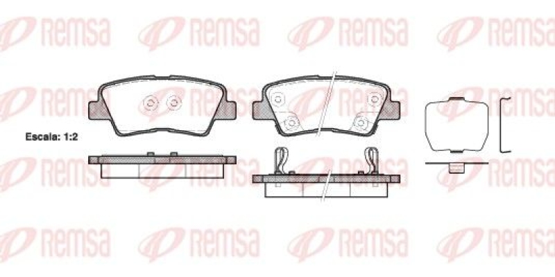Bild von REMSA 1362.02 Bremsbelagsatz Bremsbeläge, Bremsklötze, Bremssteine Hinterachse mit akustischer Verschleißwarnung mit Klebefolie mit Zubehör