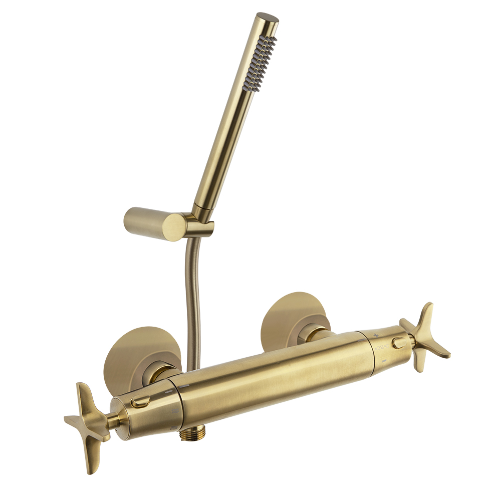 Bild von Ramon Soler Adagio Zweigriff Thermostat Duscharmatur gold gebürstet mit Brauseset 913401DOC