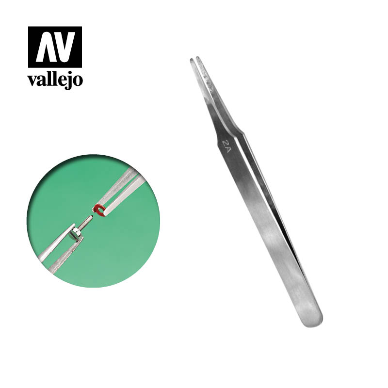 Bild von Vallejo, Pinzette, Flat Rounded Stainless Steel Tweezers (120 mm) (T12007)