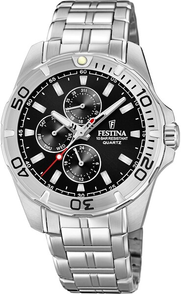 Bild von Festina Multifunktionsuhr Festina Herren Uhr F20445/3 Stahl, (Analoguhr), Herren Armbanduhr rund, Edelstahlarmband silber