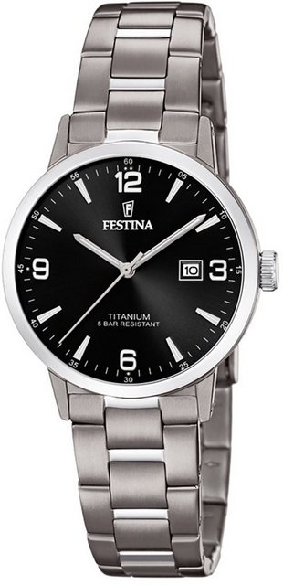 Bild von Festina Quarzuhr Festina Damen Uhr F20436/3 Elegant Titan, (Analoguhr), Damen Armbanduhr rund, Titanarmband silber