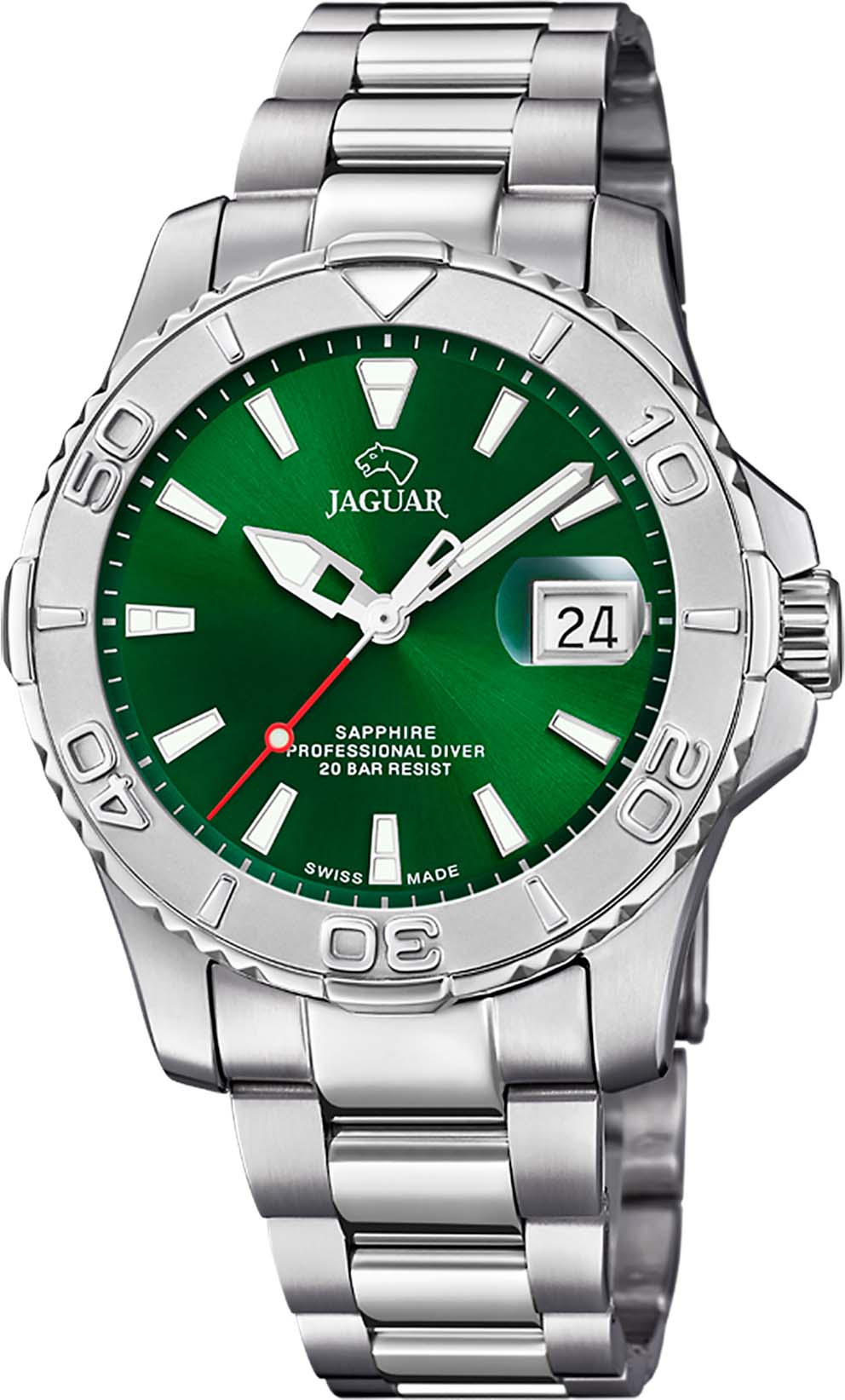 Bild von JAGUAR Quarzuhr Jaguar Herrenuhr Edelstahl silber Jaguar, (Analoguhr), Herren Armbanduhr rund, Edelstahlarmband silber