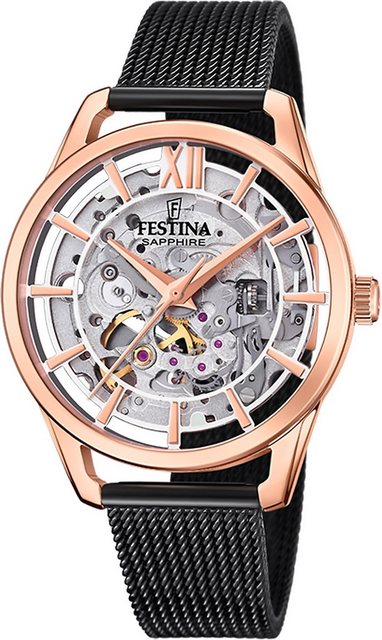Bild von Festina Quarzuhr Festina Damenuhr Edelstahl schwarz, (Analoguhr), Damen Armbanduhr rund, Edelstahlarmband schwarz, Luxus