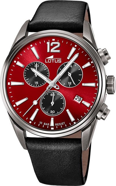 Bild von Lotus Chronograph Lotus Herrenuhr Leder schwarz Lotus, (Chronograph), Herren Armbanduhr rund, groß (ca. 42mm), Edelstahl