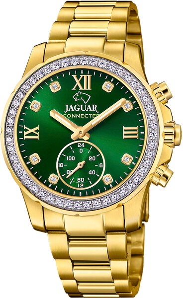 Bild von JAGUAR Multifunktionsuhr Jaguar Damenuhr Edelstahl gold Jaguar, (Multifunktionsuhr), Damen Armbanduhr rund, Edelstahlarmband gold
