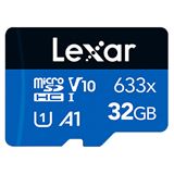 Bild von Lexar 32GB High-Performance 633x microSDHC UHS-I, up to 100MB/s read 20MB/s write (microSDHC, 32 GB, U3, UHS-I), Speicherkarte, Blau