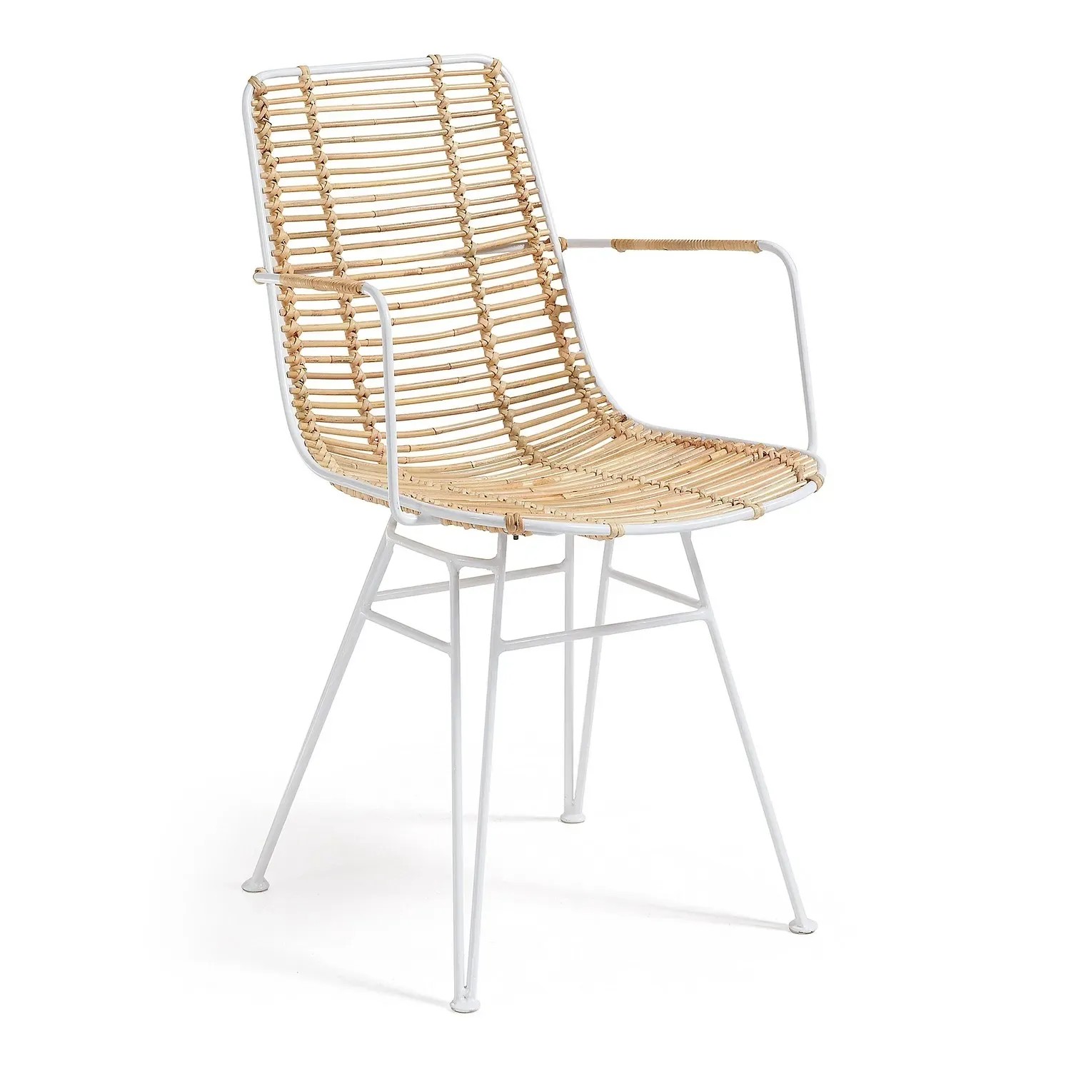 Bild von Natur24 4-er Set Stuhl Tishana 51 x 79 x 58 cm Rattan Natur Stahl Weiß