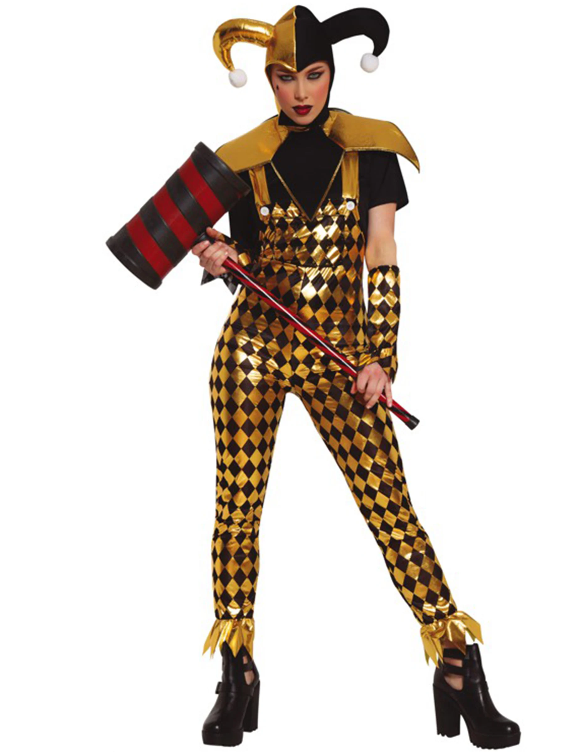 Bild von Karierter Psychoclown Halloween-Damenkostüm schwarz-goldfarben