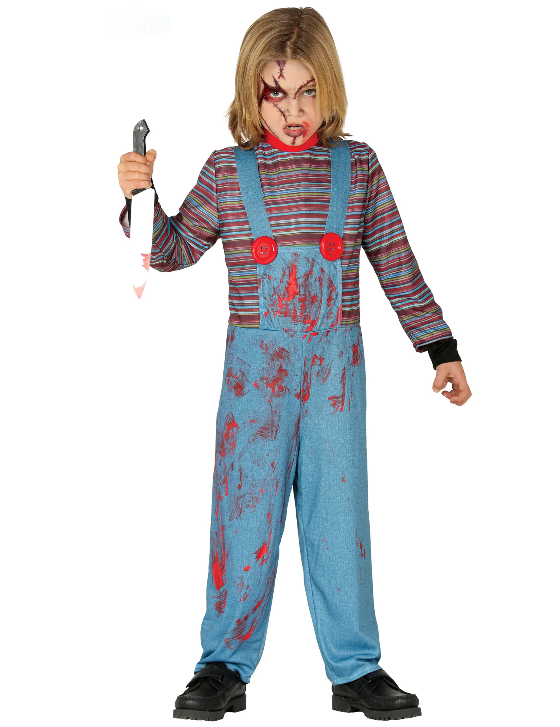 Bild von Mörderpuppe-Kostüm für Kinder Halloween-Kostüm blau-rot