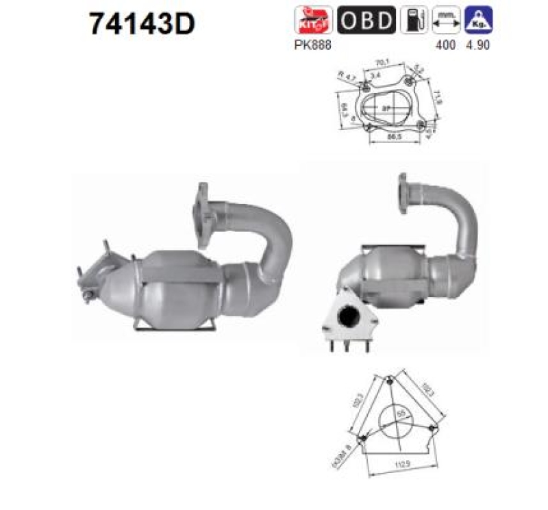 Bild von AS Katalysator  für RENAULT OPEL NISSAN 2080000Q0F 8200576748 8200752731 74143D