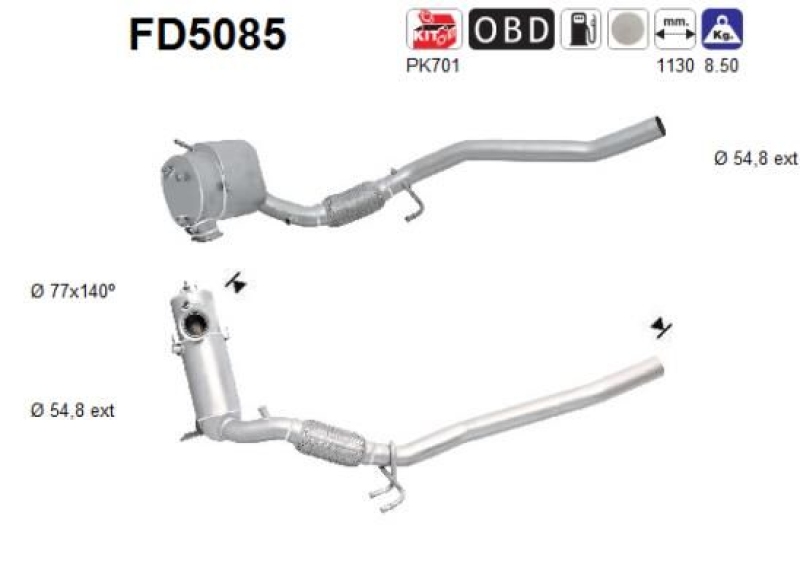 Bild von AS Ruß-/Partikelfilter, Abgasanlage  für SKODA VW SEAT AUDI JZW254700HX JZW254700FX 3AA254700KX FD5085