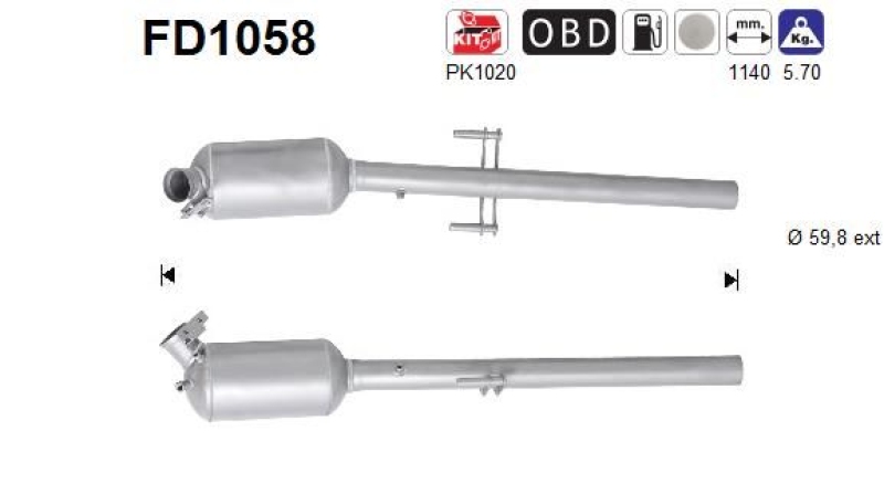 Bild von AS FD1058 Rußpartikelfilter DPF, Partikelfilter, Rußfilter Euro 5 Cordierit MERCEDES-BENZ: Vito Minibus