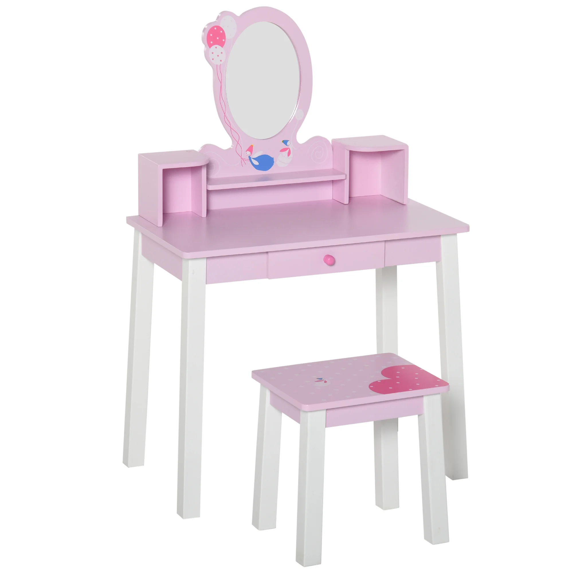 Bild von Homcom tocador con taburete espejo y mesa de maquill aje infantil 59x39x92cm