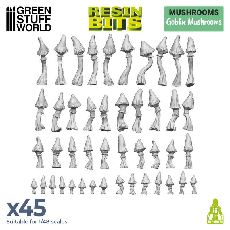 Bild von Green Stuff World Goblin Pilze Set (45) Resin Gelände models Mushrooms Kobold