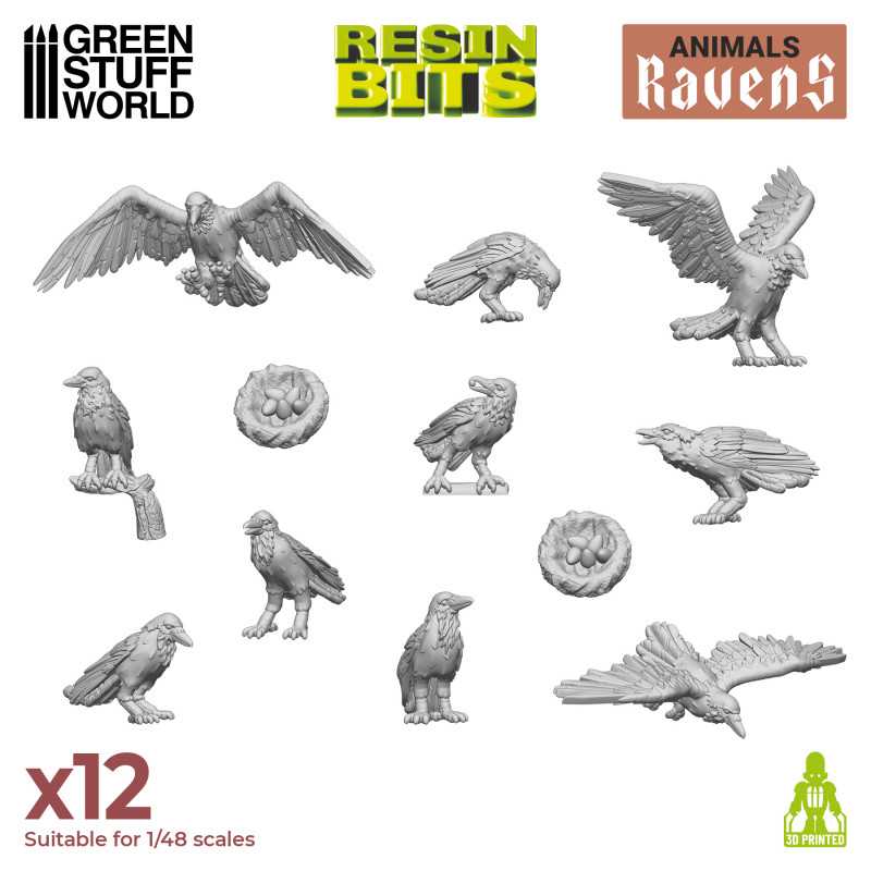 Bild von Green Stuff World Krähen Set (12) Resin Gelände models 3D printed set Ravens