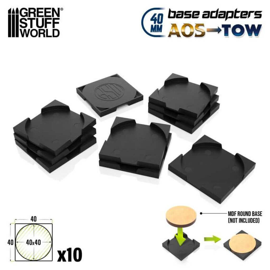 Bild von Green Stuff World Hollow Bases und Adapter Rund auf Eckig 40mm (10)