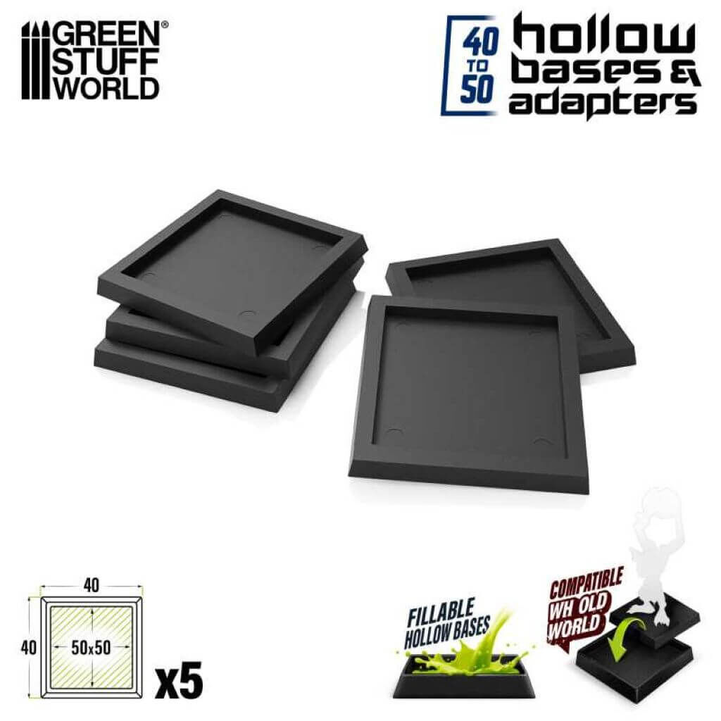 Bild von Green Stuff World Hollow Bases und Adapter Eckig mit Rand 40mm auf 50mm (5)