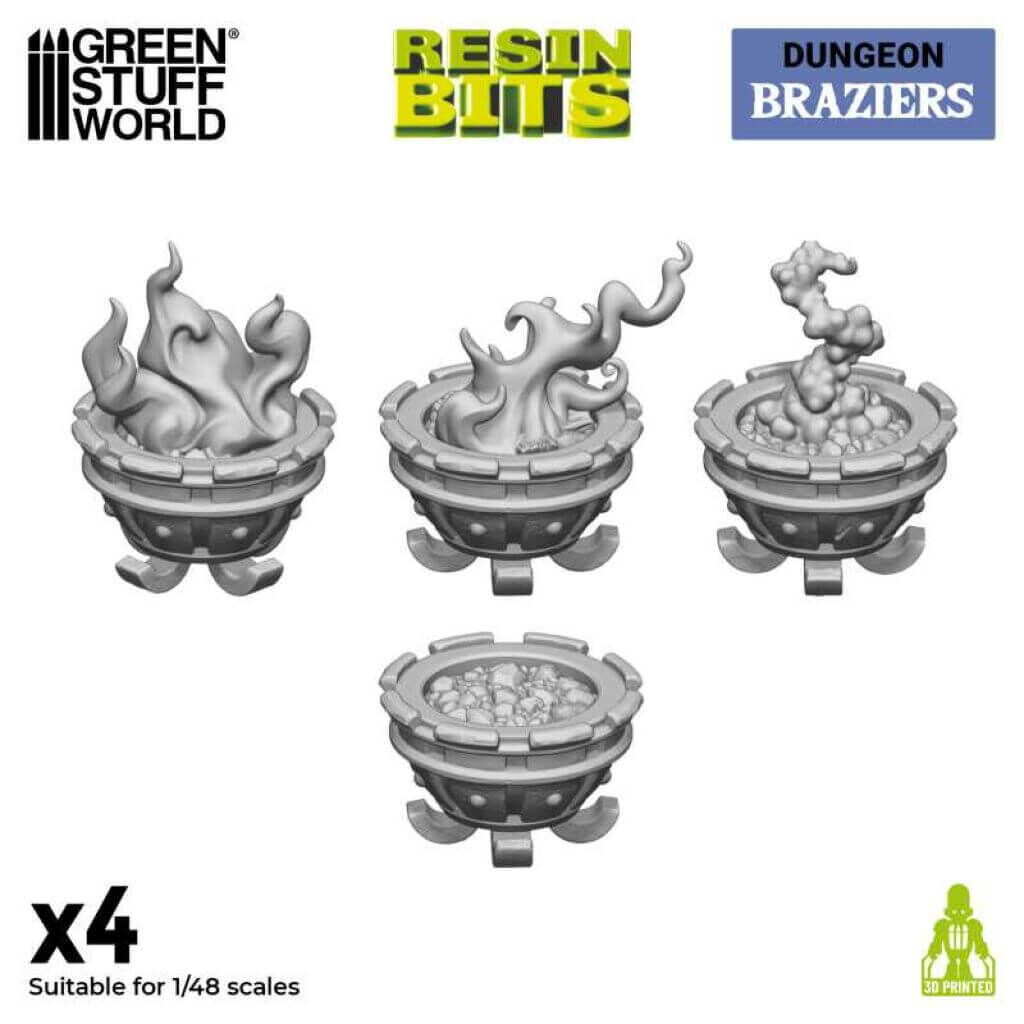Bild von Green Stuff World Kohlenpfannen Set (4) 3D printed Braziers