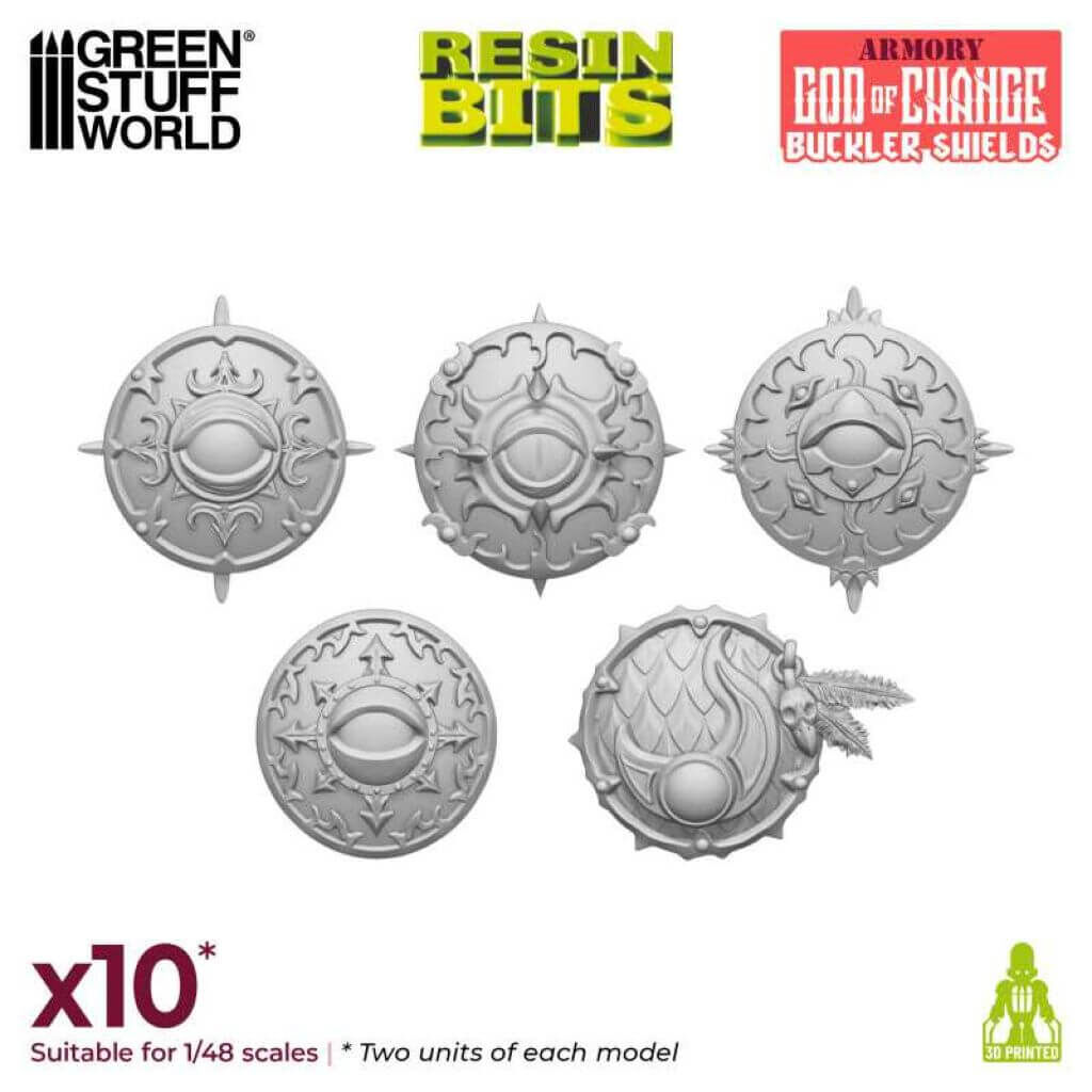 Bild von Green Stuff World Tzeentch Buckler Schilde Set (10) 3D printed Chaos Shields