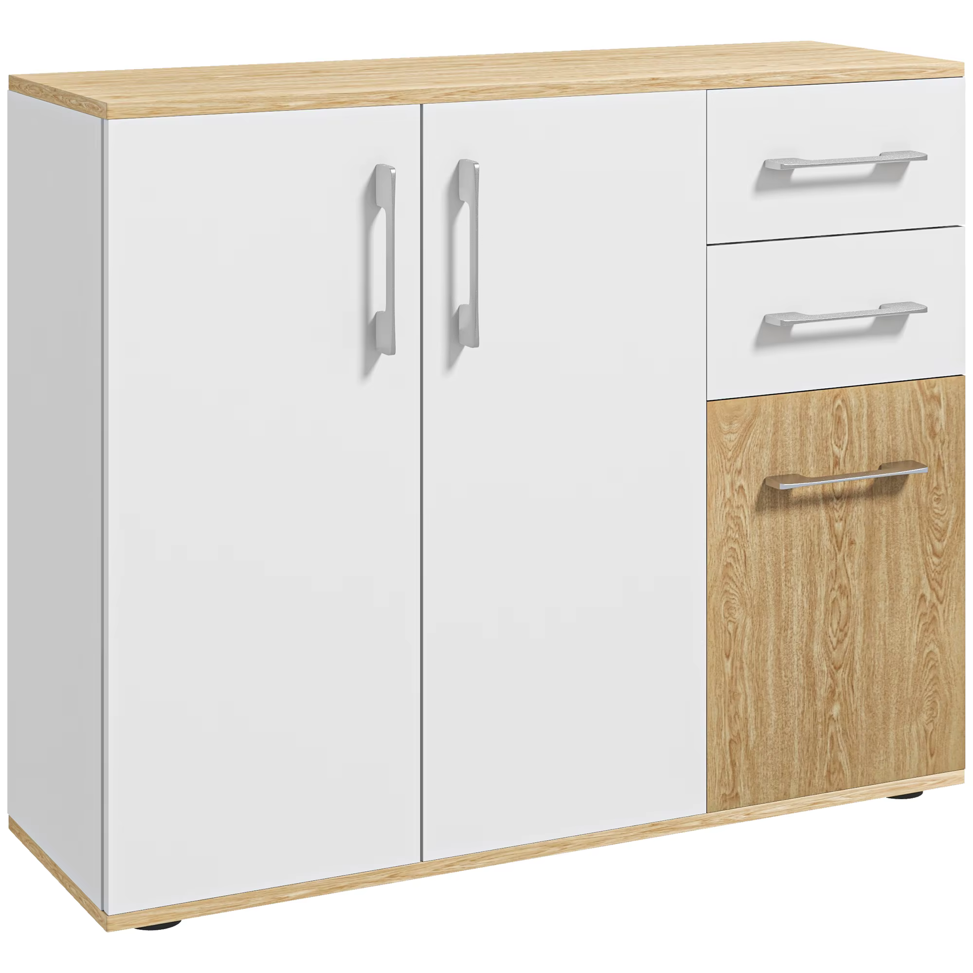 Bild von Homcom modernes Wohnzimmer Side board mit 2 Schubladen 90x30x75,5 cm natur weiß