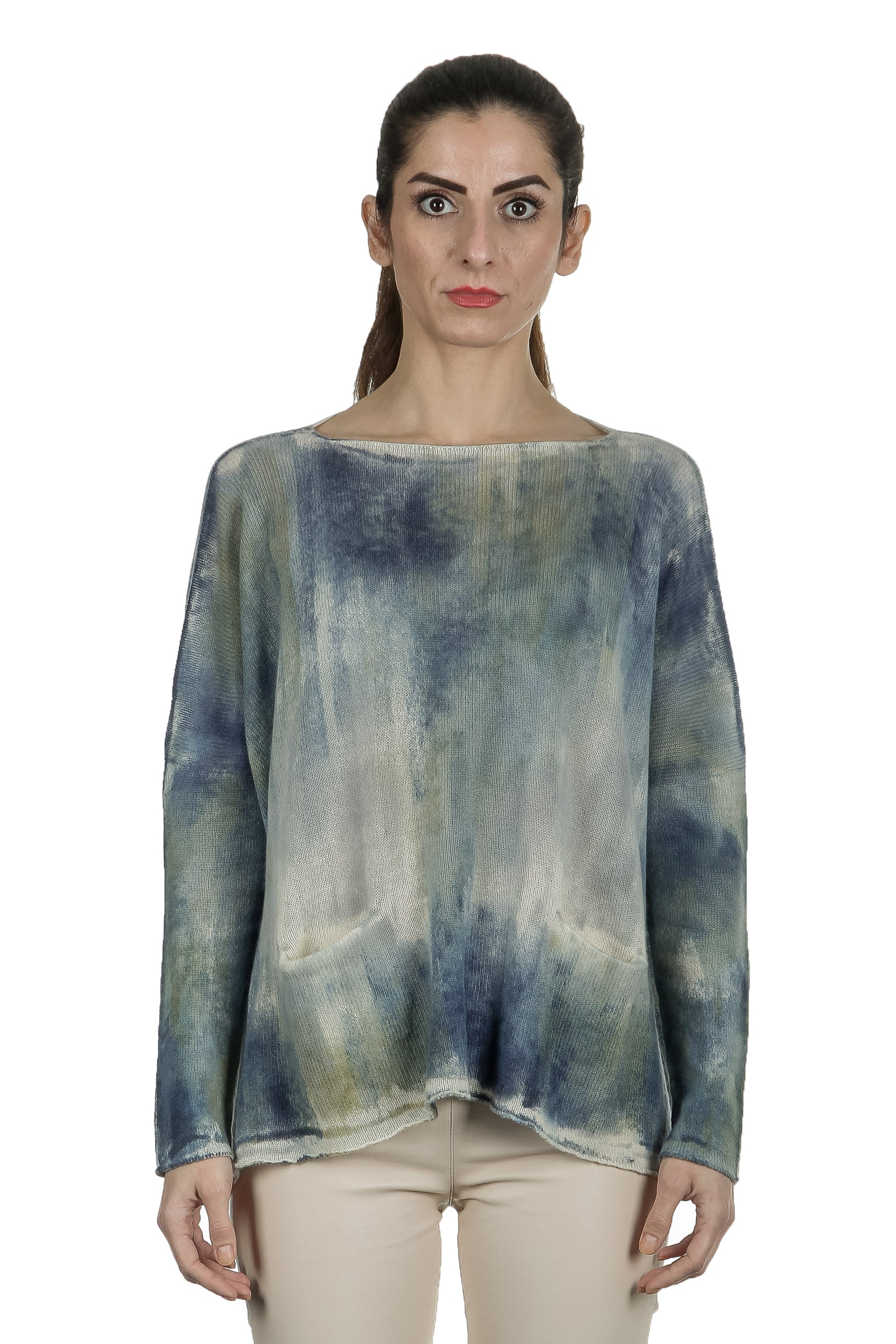 Bild von F Cashmere Damen Oversized Pullover blau multicolor
