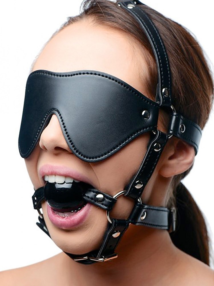 Bild von Strict Eye Mask Harness with Ball Gag: Kopfgeschirr mit Knebel, schwarz