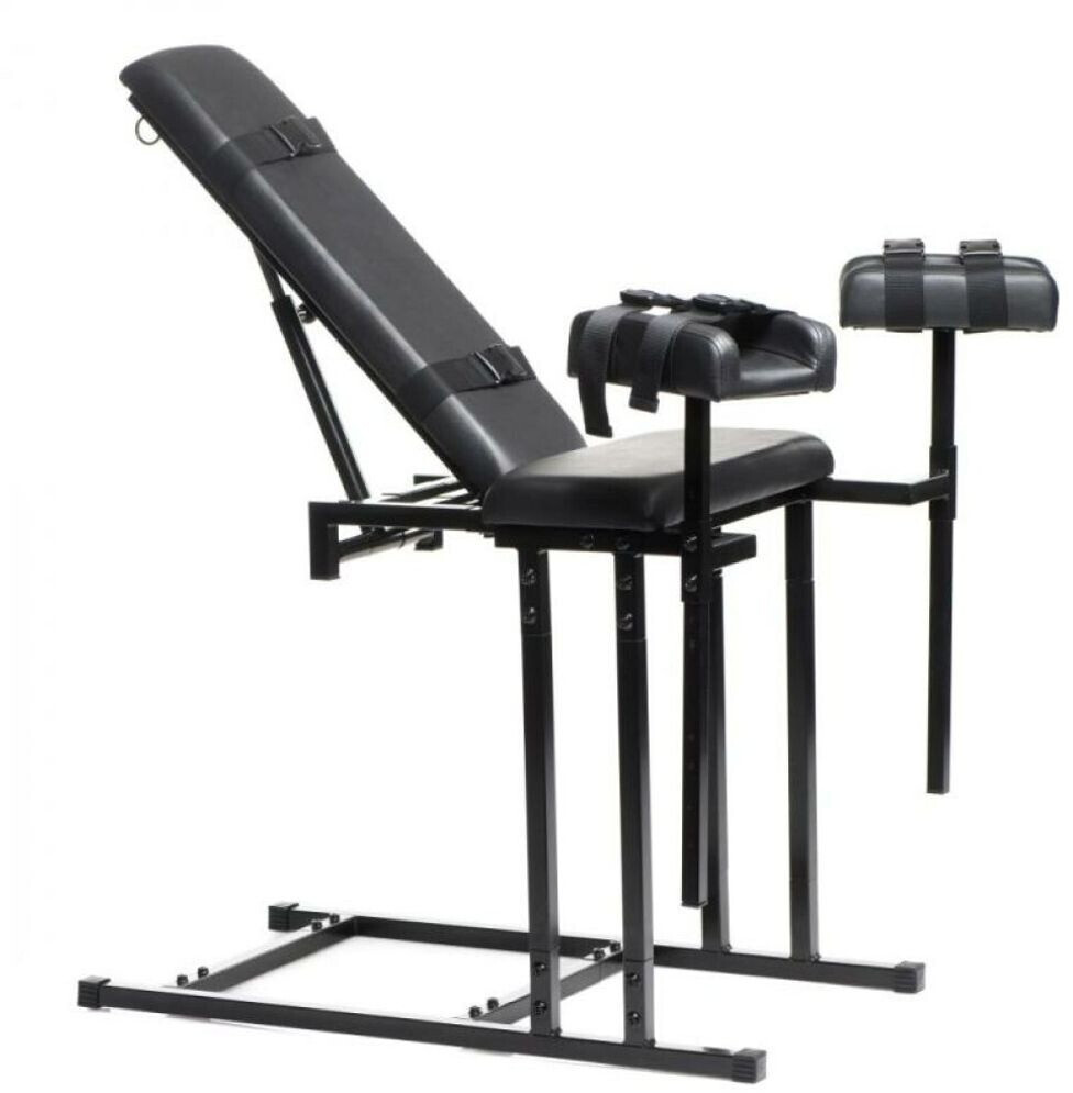 Bild von MASTER SERIES Adjustable Bondage Chair Sex Bench With Restraint Easy-Snap Straps. BDSM Bench Kit For Men, Women And Adult Couples. Comfortable Thick Padding, Holds Up To 440 lbs (199 kg), Black
