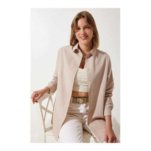 Bild von Happiness İstanbul Biscuit Oversize-lang-basic-shirt für Damen - 38