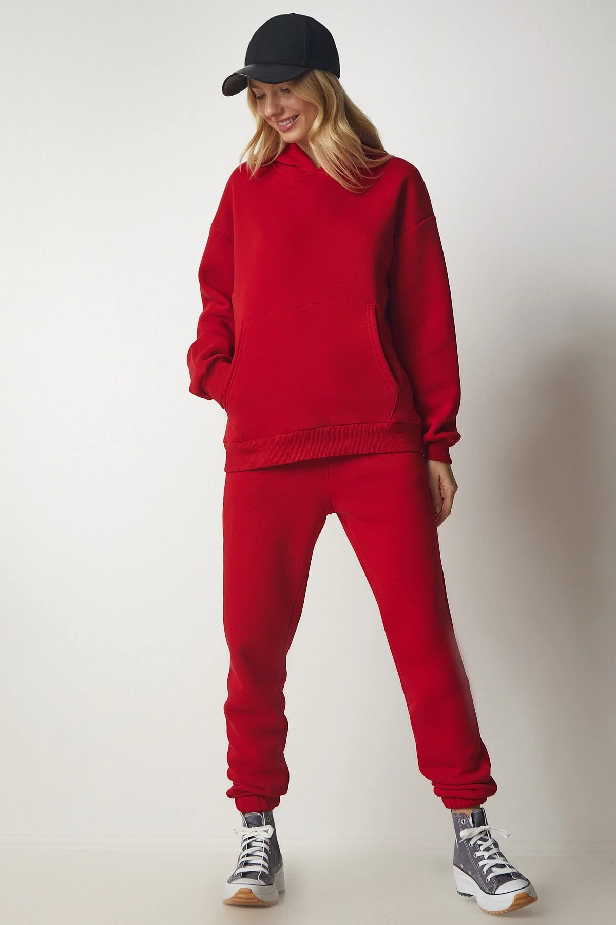 Bild von Happiness İstanbul Roter Fleece-trainingsanzug Mit Kapuze für Damen - 42