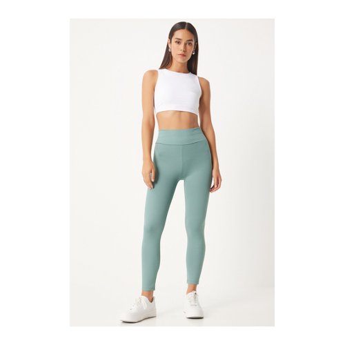 Bild von Happiness İstanbul Grüne Leggings Aus Rippstrick Mit Hoher Taille für Damen
