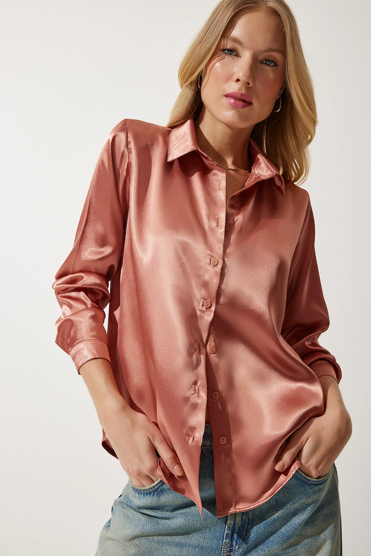 Bild von Happiness İstanbul Modest Fashion Hemd Rosa Regular Fit für Damen - 40