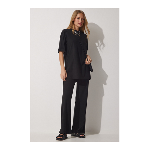 Bild von Happiness İstanbul Schwarzes, Geripptes, Flexibles Strick-set für Damen - 38