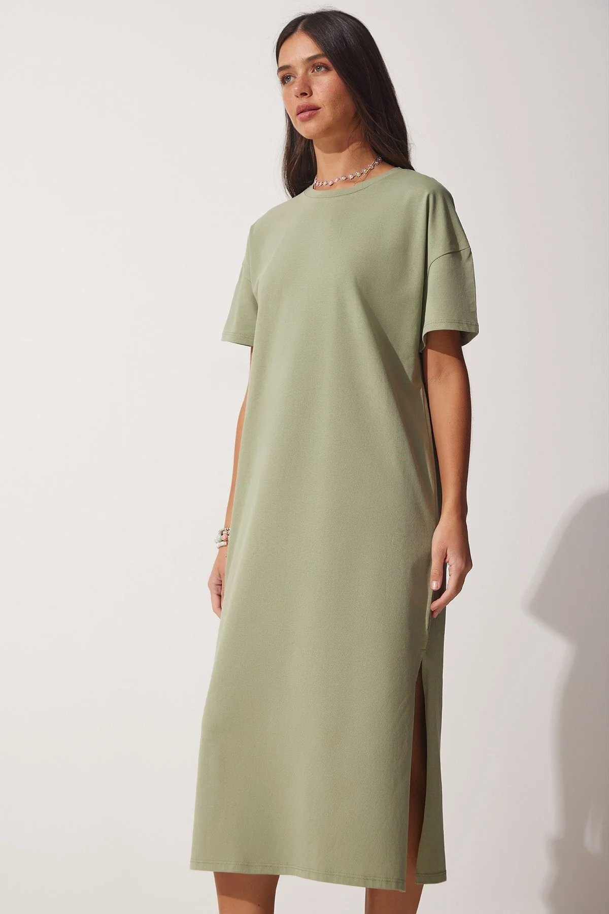 Bild von Happiness İstanbul Khaki-baumwoll-sommerkleid Aus Gekämmter Baumwolle für Damen - 38