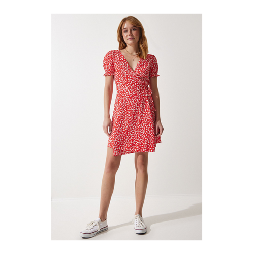 Bild von Happiness İstanbul Orange Gemustertes Viskosegewebekleid für Damen - 38