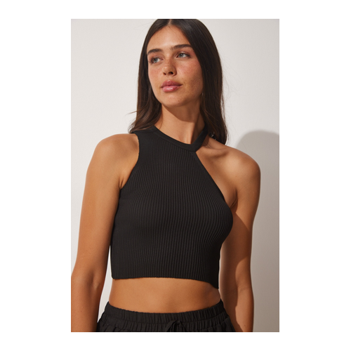 Bild von Happiness İstanbul Schwarze One-shoulder-strickbluse für Damen - S/M
