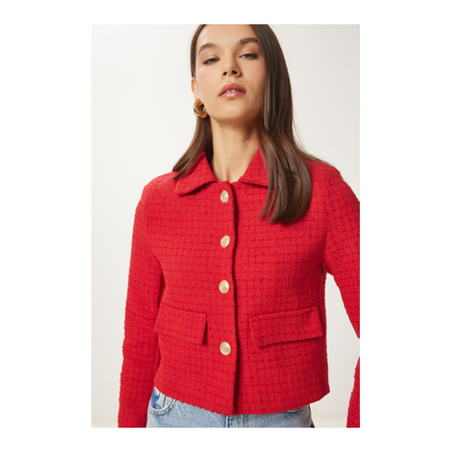 Bild von Elegante Happiness İstanbul Jacke aus gewebtem Tweed in Rotgold für Damen