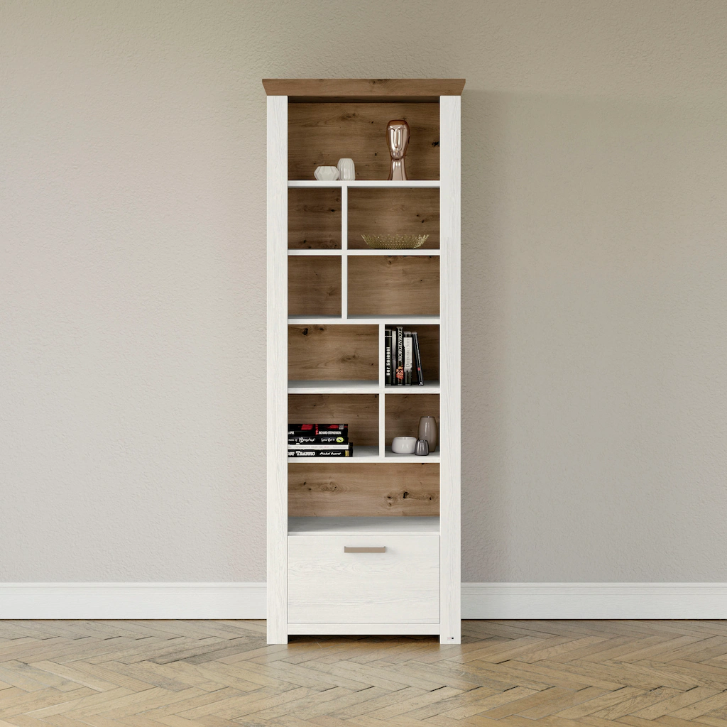 Bild von Regal "York", weiß, eiche, B:75cm H:207cm T:42cm, MDF, SET ONE BY MUSTERRING, Regale, Typ 07, offenes Design, Beleuchtung optional, B 75 x H 207 cm