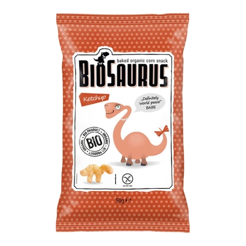 Bild von Mais-Snacks BioSaurus mit Ketchup