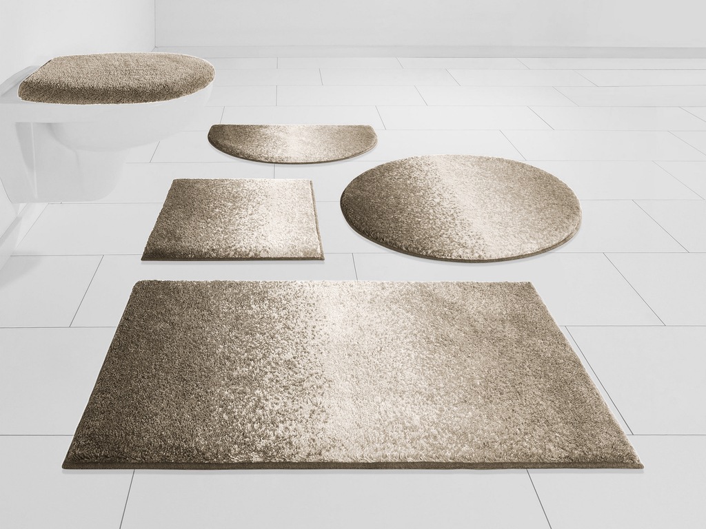 Bild von Grund Badematte Mistral, Höhe 20 mm, rutschhemmend beschichtet, fußbodenheizungsgeeignet, Kunstfaser, rechteckig, 3-tlg. Hänge-WC Set, meliertes Design, Ombré-Look, auch als 3 teiliges Set, Made in Europe