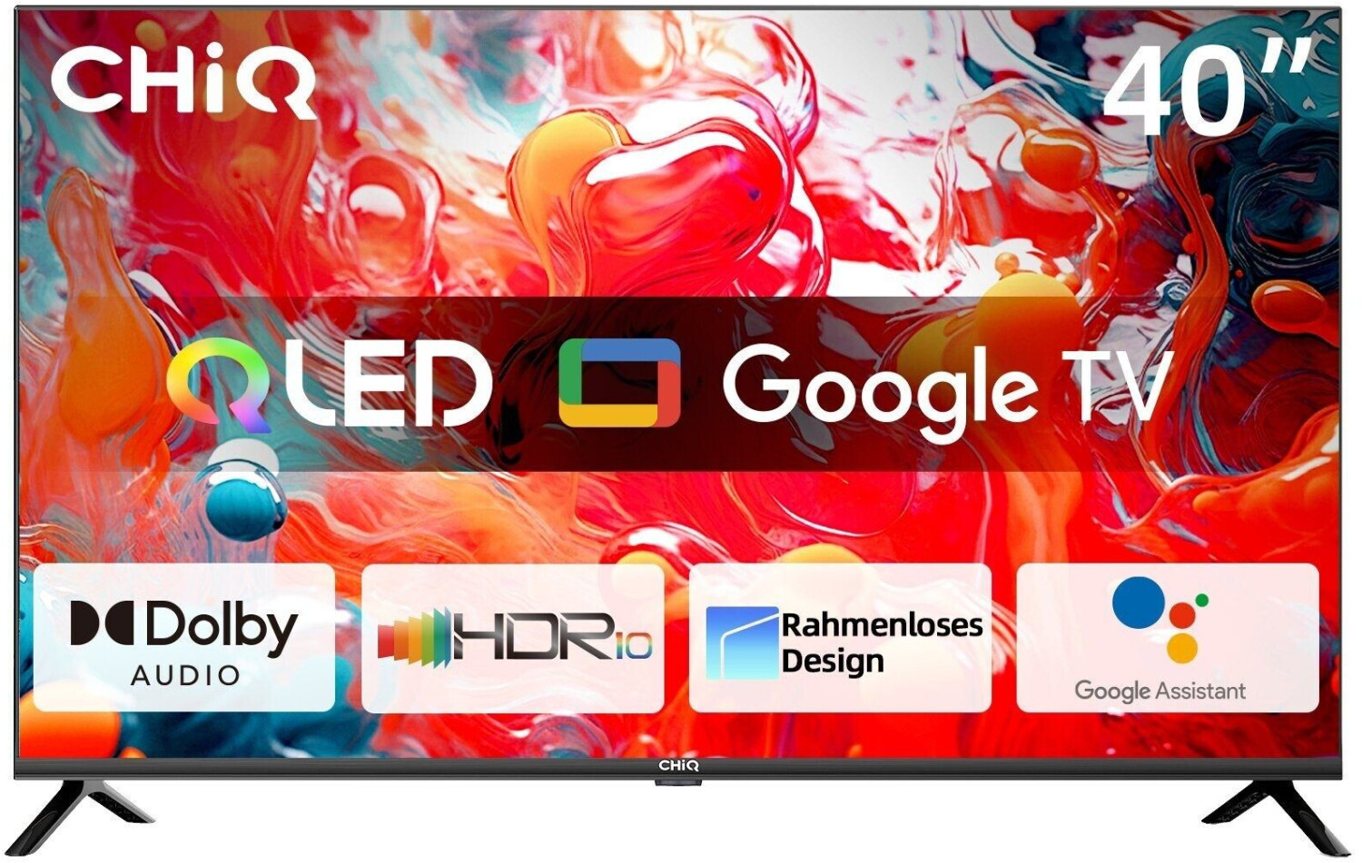 Bild von CHIQ TV 40 Zoll QLED Google TV, HDR10, WLAN, Google Play, Rahmenloses Design, Dolby Audio, Chromecast, DBX-tv, Triple Tuner(DVB-T2/C/S2), Hotel Mode