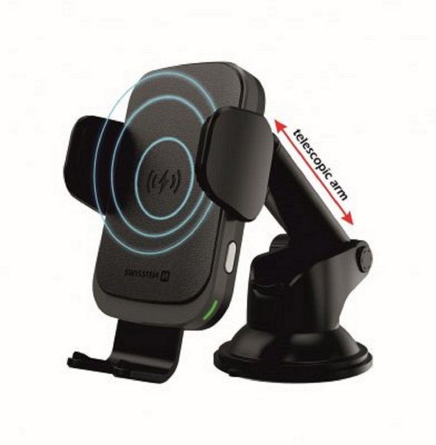 Bild von Swissten Car Holder with Wireless Charger 15W, S-Grip W2-HK3, with USB/USB-C Cable, black, Blister, Smartphone Halterung, Schwarz
